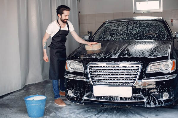 Ilustración 1man-washing-his-car-garage